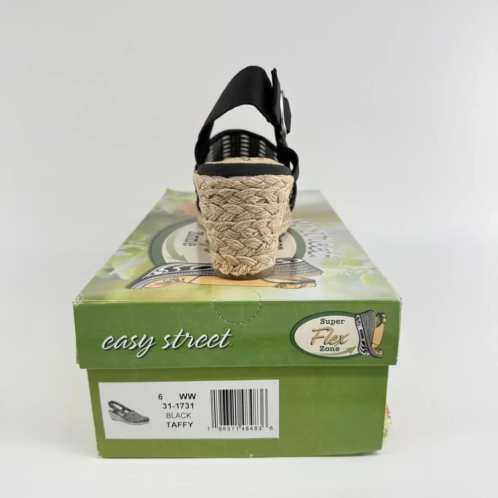 Easy Street Taffy Wedge Slingback Sandals Black Size 6WW Women’s New
